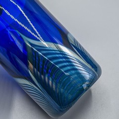 Steven Correia Pulled Feather Blue Iridescent Tumbler Glasses Set of 4- 4 7/8″H