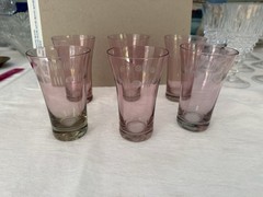 Set of 6 Pink Polka Dot Glass Tumbler Glasses, 4.25″ Tall, Glossy Finish