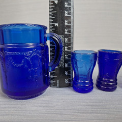 Vintage Cobalt Blue Glass Miniture Cameo Ballerina Lemonade Set Five Piece