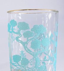 VTG Bartlett-Collins (5) Tumblers Ming Bonsai Trees, Pagodas, Rickshaws Pastel