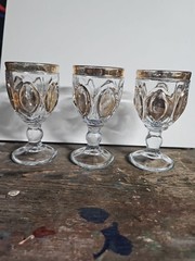 Vintage EAPG U.S. Glass Co #5601 Mirror & Fan Cordial Shot Glasses Set of 3