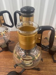 Set Of 4 Vintage Mid Century Pyrex For Silex Coffee Carafes W/ Warmer Stands