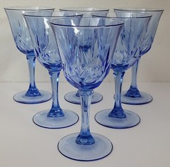 Vintage Fosteria American Blue Water Wine Goblets Glasses Set Of 6 EUC