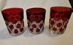 Antique 1890s EAPG DOYLE & CO 3.5″ Red Block Rocks Glasses Tumblers
