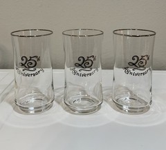 Vtg Silver 25th Anniversary Clear Glass Pitcher 6 Glasses Silver Accent Set Gift