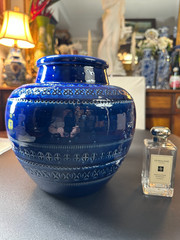RARE Original Aldo Londi Terracotta Ceramic Rimini Blue 9»H Vase BITOSSI Italy