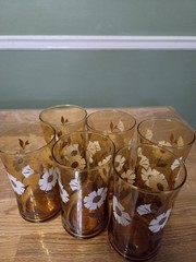 Linney Amber Juice Galsses White Daisy Set of 6