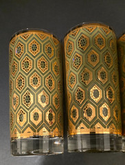 4 CULVER Green Gold geometric hiball glasses ALL SIGNED Beautiful condition!
