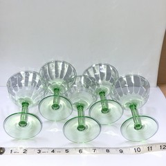 Vintage Uranium Vaseline Glass Stemware Set of 5 Glowing Green Optic Design