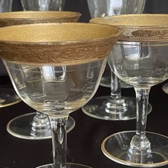 Tiffin-Franciscan clear optic crystal with a gold-encrusted band rim. Set