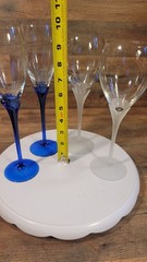 Vintage Set Of 4 Romanian White Cobalt Blue Petal Stem Champagne Flutes 9″-10″