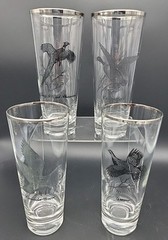 Set of 4 Silver Rimmed Federal Game Birds Glasses Highball 6 7/8″ Tall MCM VTG