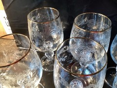 Bohemia Crystal Glasses Etched Faceted Ball Stem Gold Rim Set Of 6