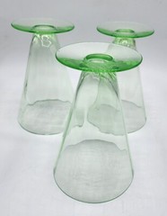 3 Vintage Vaseline Uranium Green Depression Glass Parfait Tall Tumbler Glass MCM