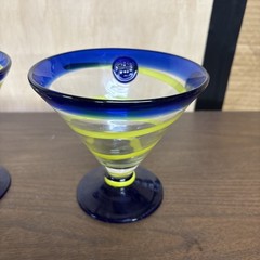 2 ROYAL CARIBBEAN Kosta Boda Margarita Cobalt Blue Green Martini Swirl Glass