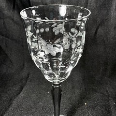 4 VTG Colony (?) Wine Glasses Goblets Floral Etched Lead Free Clear Cut Flaw