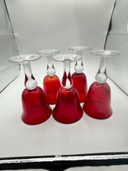 Artland Ruby Red Iris Hand Blown Bubble Glasses Goblets Clear Stem 8″ SET OF 5