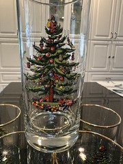 8 Spode Christmas Tree Highball Tumbler Glass 6″ 22K Gold Trim w Foam StorageBox