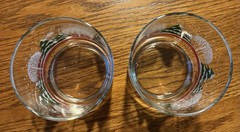 Vintage Winter Scene Old Fashioned Glasses Snow Trees Red Stripe 11oz Set of 2