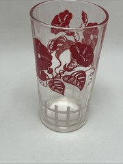 Vintage Red Morning Glory Floral Flowers Juice Glasses Cottage Core MCM Set Of 4