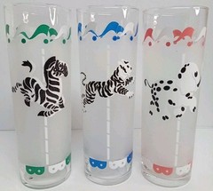 3 Vtg Libbey Frosted Carousel Animal Merry Go Round Tom Collins Glasses See Dscr