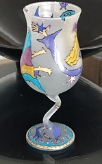 Vtg Libbey Frosted Goblet Wine Glass Z Stem Mark Chagall Style Hand Painted KAAK