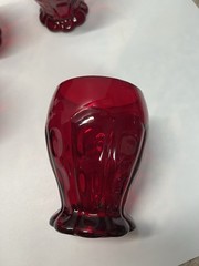 5 Fenton Glass, Dots And Panels Rayed Thumbprint, Red Tumblers 1933