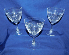 H6 – Fostoria Glass Co. USA Kimberly Water Goblets – 3 Cut 855 Stem 6071