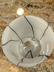 Translucent White and Black Hand Blown Art Glass 4.25″ Tumbler