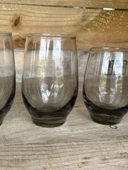 1970 Vintage Libbey Tumbler Glasses Rounded Weighted Base Smoke Glass Set of (4)