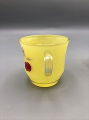 Yellow Glass Creamer & Sugar Set Hand Painted Fruit Flower 1950s Vintage MCM
