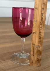 Antique Victorian Cranberry & Clear 5” Wine Glasses – Slight Glow – Set of 5