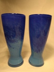 2 Art Glass Tall Beer Pub Style Glasses Ocean Blue Swirl 7.5″