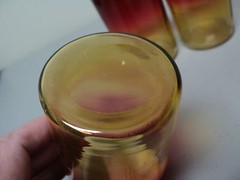 GORGEOUS SET/6 19th C. MT. WASHINGTON AMBERINA AMERICAN ART GLASS TUMBLERS