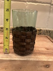 6 Avocado Green Glasses Mid Century MCM Tiki Cocktail Wicker Art Glass Barware