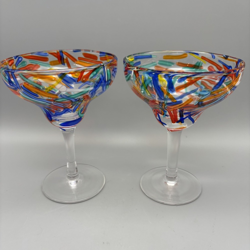 LOT OF 2 PIER 1 IMPORTS Hand Blown Multicolored Millefiori Confettii MARGARITA