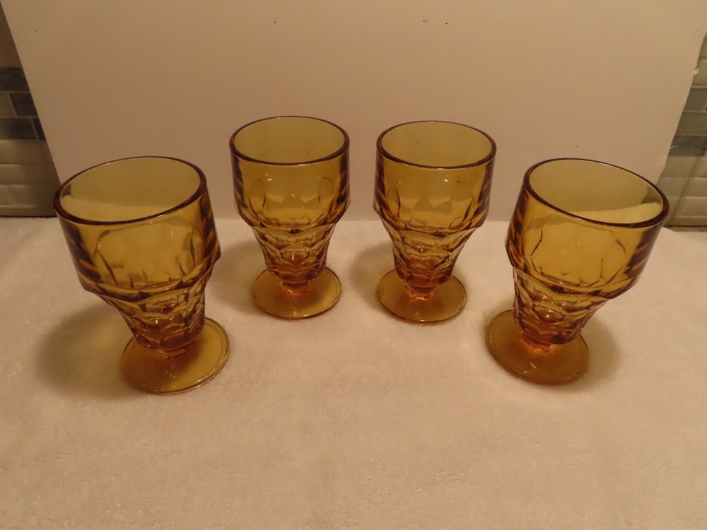 Vintage Anchor Hocking Georgian Amber Gold Honeycomb Tumblers 5” Set of 4