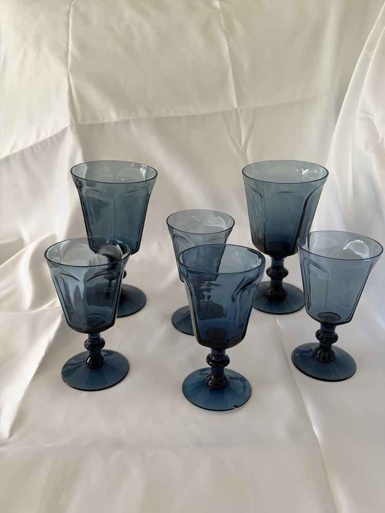 Lenox “Antique Dark Blue” Wine & Water Goblets, Lot Of 6.