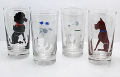 Libbey Dog and Puppy 4 Glass Set Poodle Boxer Bull Dog Schnauzer Dogs Puppies