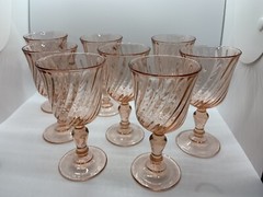 Rosaline Pink Swirl Optic By Cristal D’ Arques-Duran France Wine Glasses 5 3/4”