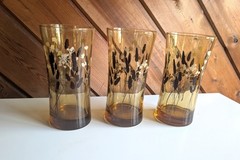 Three Vintage Amber 1970s Wheat Tumblers Midcentury Barware Federal Interlude