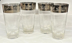 4 MCM Dorothy Thorpe Rose Glasses Design 12oz Silver Floral Band