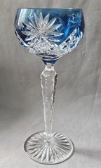 Antique Bohemian Cobalt Blue Glass w/ Zipper Cut Stem 7.5 Inches NM