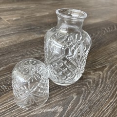 7.5” Cut Crystal Clear Glass Bedside Carafe Tumble Up Pressed Glass 16oz