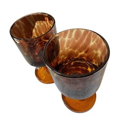 Vintage Amber Glass Goblets (2) Mid Century Modern Stemware Retro Drinkware READ