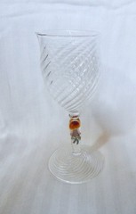 Unusual Blown Glass Swirl Pattern Wine Glass with Jellyfish in Stem