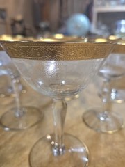 Vintage Tiffin Rambler Rose Pink 22k Gold Encrusted Champagne Wine Glasses 6
