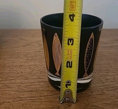 Vtg MCM Fred Press Black Gold Atomic Fish Rocks Whiskey Glasses Set 4 Signed