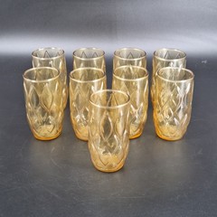 9 Vtg MCM Anchor Hocking Madrid Honey Gold Tumbler Drinking Glasses 5″ 13 oz