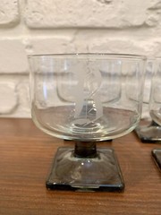 Grey Square Base Brandy Cocktail Glasses. MCM. 196os. Set Of 6 “B” Monogram